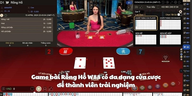 Cửa cược cơ bản của game Rồng Hổ nhà cái W88 